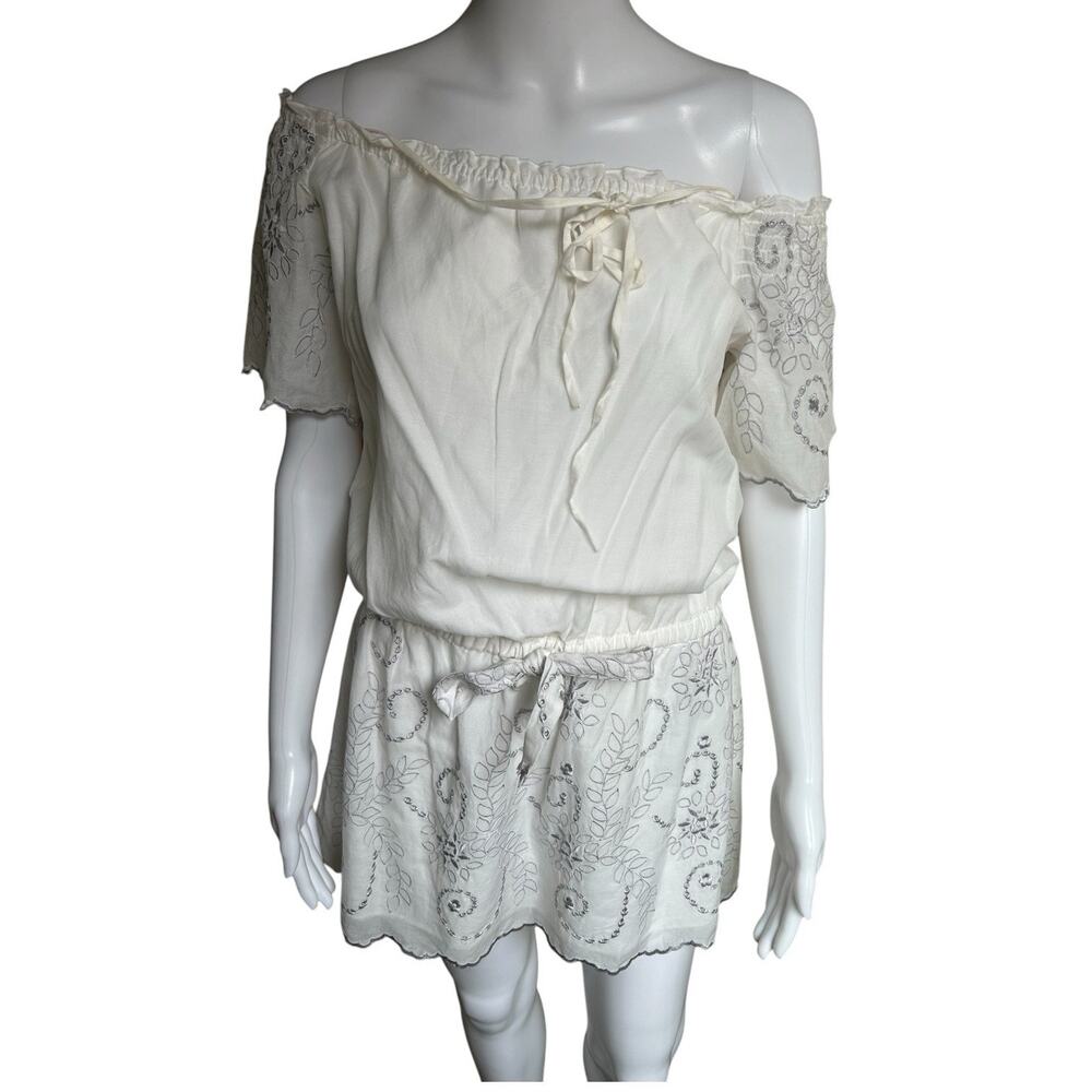 GUESS Dress Womens 5 NWT White Embroidered Off Shoulder Cotton Silk Boho Mini